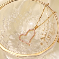 Collier coeur zircon rose fournisseur d'or bijoux en acier inoxydable plaqué or 18 carats joyeria acero