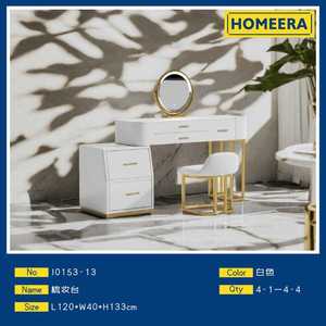 Toeletta moderna con specchio illuminato, finitura bianca e oro, con cassetti portaoggetti, mobile da camera da letto - Product Image 3