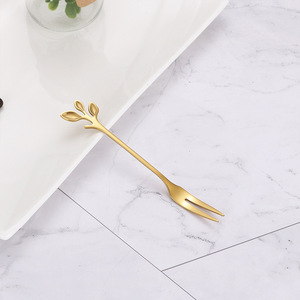 Vàng thép không gỉ Flatware Set Tree <span class=keywords><strong>Leaf</strong></span> phong cách bánh tráng miệng muỗng nĩa Knife Set - Product Image 2