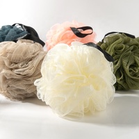 GLOWAY Boule de Bain en Loofah de Couleur Unie avec Support Personnalisé 40G 50G Options Matériau Sûr Éponge de Bain en Maille Exfoliante pour Pouf de Douche
