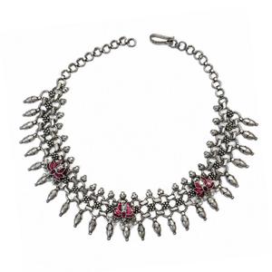 Traditional <b>Oxidized</b> Silver Lotus Statement Necklace for Women - Product Image 2