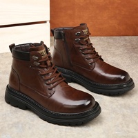 Bottes de travail mi-mollet pour hommes, en cuir pleine fleur, doublées polaire pour l'hiver, en cuir véritable chaud