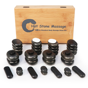 Mt 40 Pcs Factory Custom Whin stone Massage Stein Set Facial Spa Stein Hot Set Kit mit Bambus box - Product Image 1