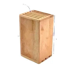 Luxury Wooden Knife Holder Custom Sustainable Rubberwood 6 Slot Knife Holder Storage Rack Case Simple Style