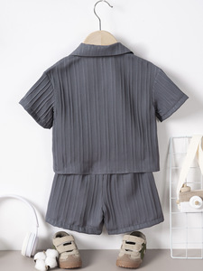 Nouvel ensemble d'été pour garçons : chemise à manches courtes en coton style <span class=keywords><strong>vintage</strong></span>, élégant, léger et tendance, couleur unie ZHEJAIGN - Product Image 2
