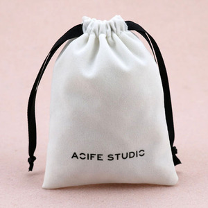 Custom <b>White</b> <b>Small</b> Drawstring Velvet <b>Bag</b> with logo Printed ,velvet Pouch for Jewelry Packaging Fashion Jewelry Collect - Product Image 3