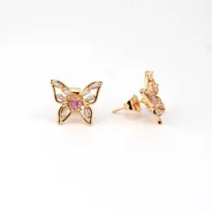 Low Price Good Quality Butterfly Zircon Inlaid Gold Plating Style High Quality Gold Plated Stud Earrings