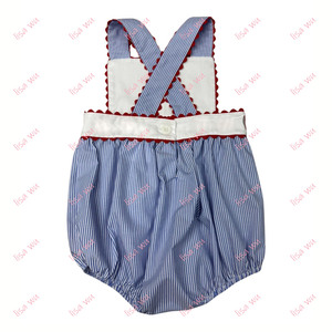 Tenues Assorties Frère Sœur : Barboteuse Classique Bleue Rayée et Robes Monogrammées pour Filles – Ensembles Vêtements d'Été pour Filles – 4 Juillet - Product Image 3