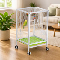 Cage à oiseaux moderne pliable en fer avec roulettes, double mangeoire avec revêtement par pulvérisation, 35x34x61 cm, conception anti-évasion pour calopsites et perruches