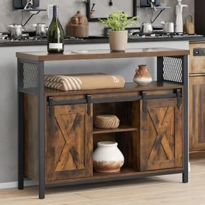 Nouveauté : Meuble de rangement latéral en bois et métal, durable, étroit, multi-usages, avec <span class=keywords><strong>2</strong></span> <span class=keywords><strong>portes</strong></span> coulissantes de style grange pour le couloir ou la cuisine - Product Image 5