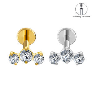 Right Grand ASTM F136 Titanio Triple CZ Cluster Cartílago Pendiente 16G Mini CZ Labret Tragus Helix <span class=keywords><strong>Medusa</strong></span> Flat Back <span class=keywords><strong>Piercing</strong></span> - Product Image 2