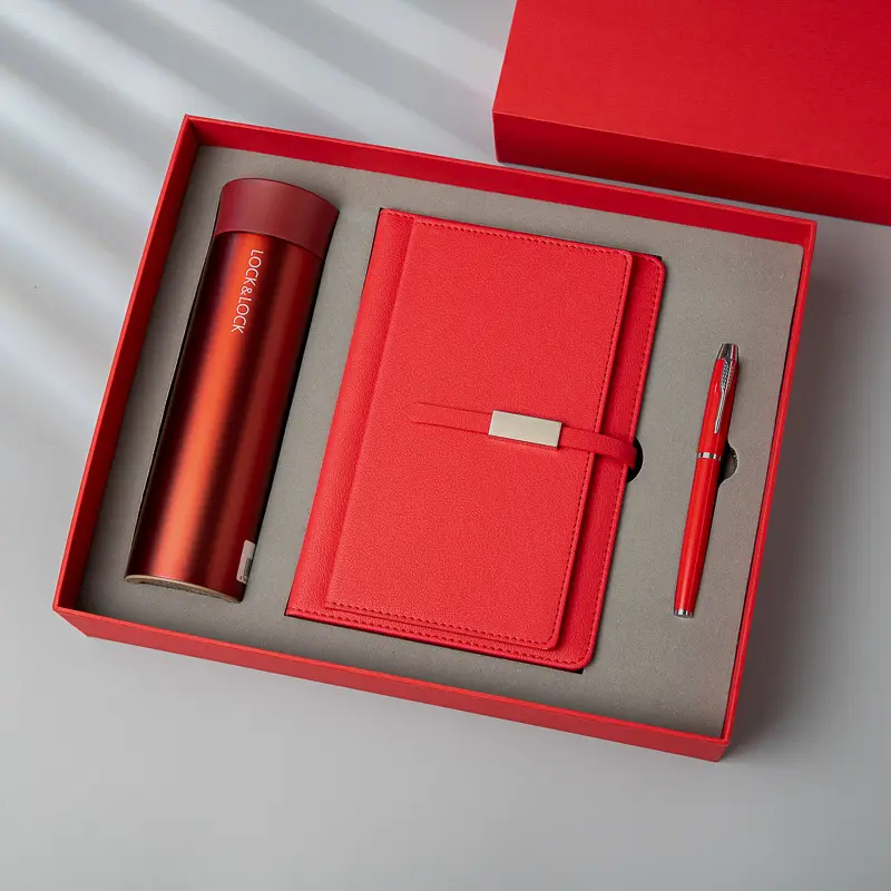 Wholesale promotional business notebook gift set logo customized notebook with pen and bottle