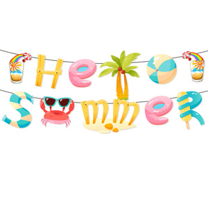 Banner de letras de decoración de fiesta temática de verano Hello moderno con tema de cumpleaños de Hawaii - Product Image 1