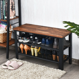 Industrial Shoe Rack Bench with Storage <b>Shelves</b> Metal & Wood Multi-functional Use Sturdy Durable Spaces <b>Rustic</b> Shoes Collection - Product Image 4
