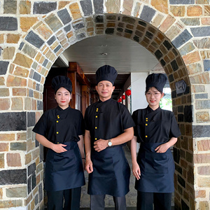 Factory Direct Chef Coat Short Sleeve White Double Breasted <b>Black</b> Piping Durable Easy Care Kitchen Catering Bakery Uniform - Product Image 6