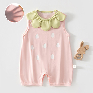 Body de verano de algodón sin mangas para niñas, con cuello de flores y diseño de puntos blancos, para gatear al aire libre - Product Image 1