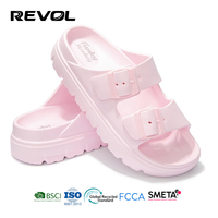 Sandales à double boucle pour femmes, plateforme à semelle épaisse, coussinets confortables, tongs de piscine réglables à deux sangles, mode extérieure, pantoufles en EVA