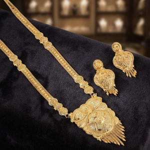 ชุดเครื่องประดับทองชุบ 14K 18K 24K แบบยาว ขายส่ง, สร้อยคอแฟชั่น, ชุดเครื่องประดับทองเหลืองลายดอกไม้แบบยาว - Product Image 3