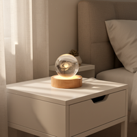 Lampe de nuit en cristal avec motif universel gravé au laser 3D personnalisable, base en bois, alimentation USB, lumière LED
