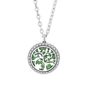 Diamond Round Life Tree Aromatherapy Perfume <b>Essential</b> <b>Oil</b> <b>Diffuser</b> Pendant Necklace - Product Image 1