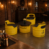 Ensemble de meubles de bar en fût de fer industriel rétro créatif, table et chaises personnalisables avec logo pour salle à manger, café, bistrot, pub