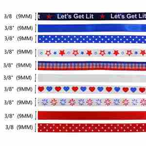 Wholesale Zexiao Patriotic 0.9cm Multi-Length <b>Red</b> White Blue Star Grosgrain Stain Ribbon <b>Glitter</b> for 4th July Decor DIY Projects - Product Image 2