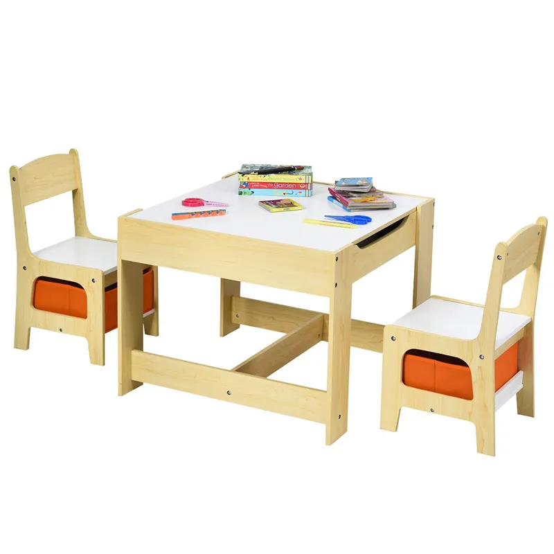 Tavoli in legno per bambini 3 in 1 e Set di sedie 2, tavoli per bambini Set w/cassetto, mobili per cameretta di alta qualità per bambini