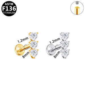 แหวนเจาะริมฝีปากแบบเกลียวในทำจากไทเทเนียม ASTM-F136 ประดับเพชรซิคอนรูปหัวใจ สำหรับเจาะกระดูกอ่อนหู ห่วง หูหลัง ห่วงหู  เหมาะสำหรับงานแต่งงาน - Product Image 6