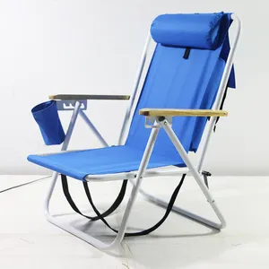 户外最便宜的定制紧凑型折叠沙滩椅，带木制扶手和枕头