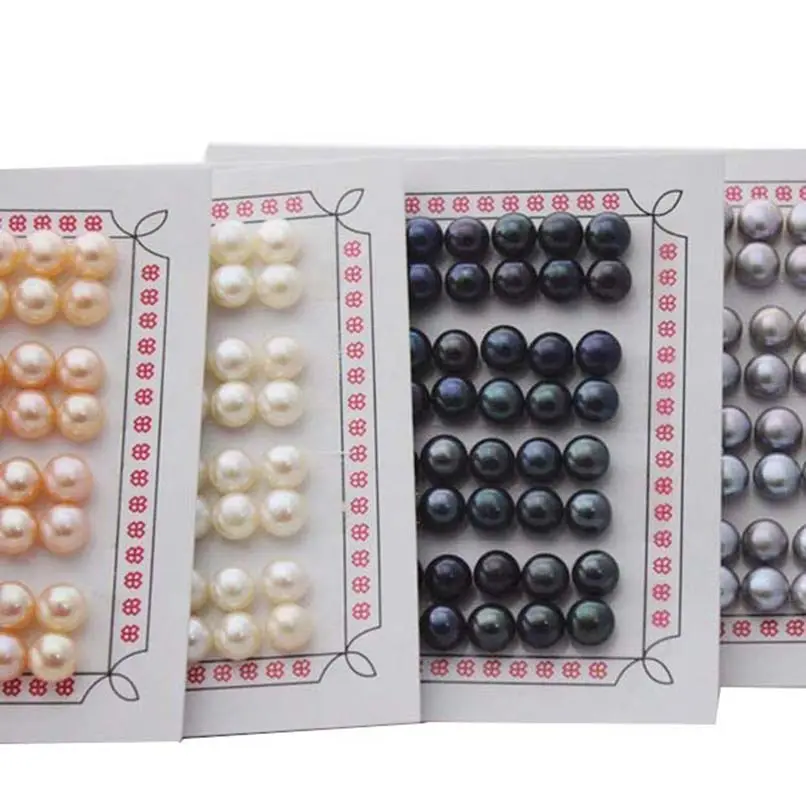 Boucles d'oreilles d'eau douce pour femmes, paire de 2 pièces, perles d'eau douce amples, naturelles, en forme de bouton, trou semi-perceuse en or de 7-12 Mm