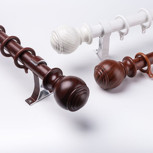 Wholesale Manufacturer Extendable Bathroom Aluminium Alloy Double Bracket Wood Finials Rod <b>Curtain</b> for Home Decor - Product Image 1