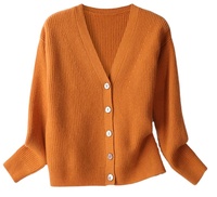 Premium Weiche Klassische 100% Kaschmir 12 Gauge V-Ausschnitt Langarm Gerippte Strick Maßgefertigte Damen Vintage Winter Kaschmir-Strickjacke