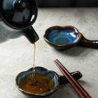 Harmony Wabi Sabi Manche carré en céramique rustique Plat d'accompagnement écologique Mini Ramequin Multi-Tone Four Glaze Condiment Cup Placage