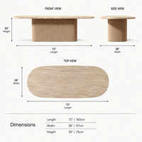 Table de salle à manger ovale de luxe en chêne avec plateau en marbre naturel, piétement colonne cannelée moderne et organique, table de banquet artisanale pour hôtel et villa