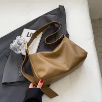 Sac fourre-tout rétro en PU souple avec fermeture éclair pour femme, nouvelle collection 2024, naturel, simple, polyvalent, grande capacité, sac à bandoulière unique, sacs à main pour trajets quotidiens