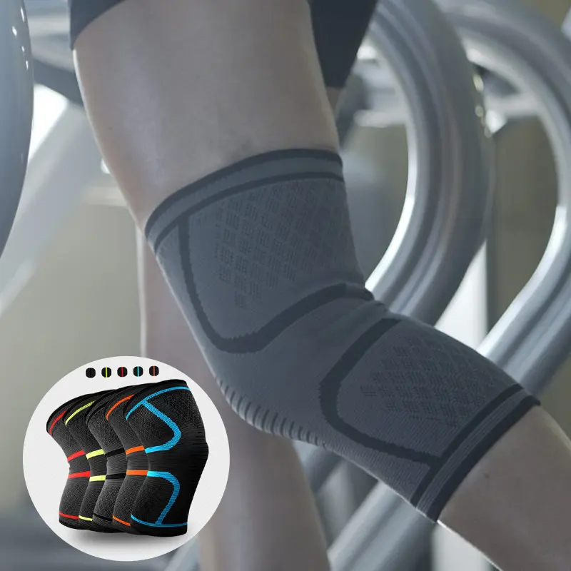 Penguat Lutut Rajut Kompresi Anti Selip, Lengan Penopang untuk Produk Pereda Nyeri, Olahraga, Lari, Jogging, Mengangkat