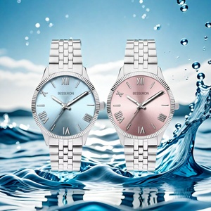 Montre-bracelet analogique de luxe personnalisée avec logo pour hommes et femmes, argentée et rose, avec bracelet en cuir et cadran en verre de 40 mm, style tendance - Product Image 6