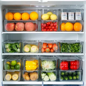 Boîte de rangement en plastique transparente bacs réfrigérateur tiroir empilable cuisine garde-manger armoire boîte réfrigérateur organisateur avec couvercle