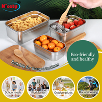 Boîte à bento en acier inoxydable avec anneau en silicone et couvercle en bambou, récipient de stockage alimentaire écologique et durable pour enfants