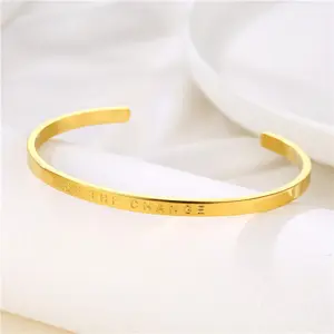 Not allergic 18K Gold Plated Stainless Steel Cuff Bangle BE THE CHANGE Bracelets for Women Inspirational Jewelry
