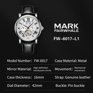 Orologio da <span class=keywords><strong>Uomo</strong></span> Originale MarkFairwhale con Quadrante Scheletrato a Numeri Romani, Orologio Meccanico Automatico Impermeabile in Pelle Fashion Business - Product Image 6