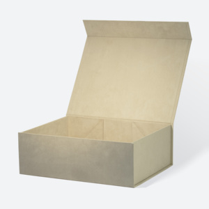 Boîte cadeau magnétique en daim de luxe, finition en tissu velours beige, texture pliable, emballage rigide A4 profond pour cadeaux haut de gamme - Product Image 2