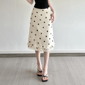 Elegante Falda larga de longitud media con estampado de puntos de estilo inglés para mujer, alta moda informal con hongos simples comestibles para otoño - Product Image 3