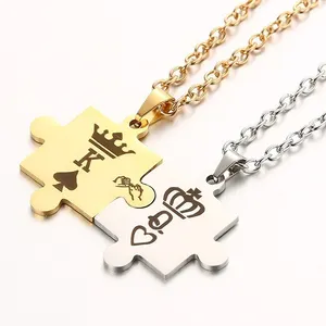 Hot Sell Item Stainless Steel Jewelry Ins Style Couple Necklace King and Queen Crown Pendant Accessories Great Gift Necklaces