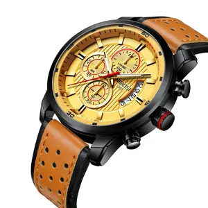 Nibosi 2372 Horloge Mannen Lederen Sport Waterdichte Quartz Klok Mode Amy Mannelijke Polshorloge Chronograaf Relogio Mascu