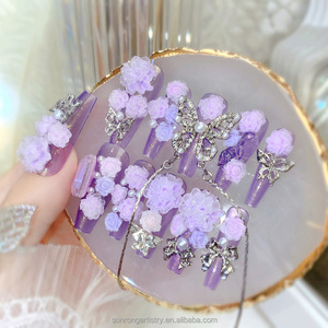 <span class=keywords><strong>Uñas</strong></span> Artificiales de Alta Calidad con Diseño de Rosa Morada, <span class=keywords><strong>Uñas</strong></span> Postizas Reutilizables Hechas a Mano con Diseño de Mariposa - Product Image 3