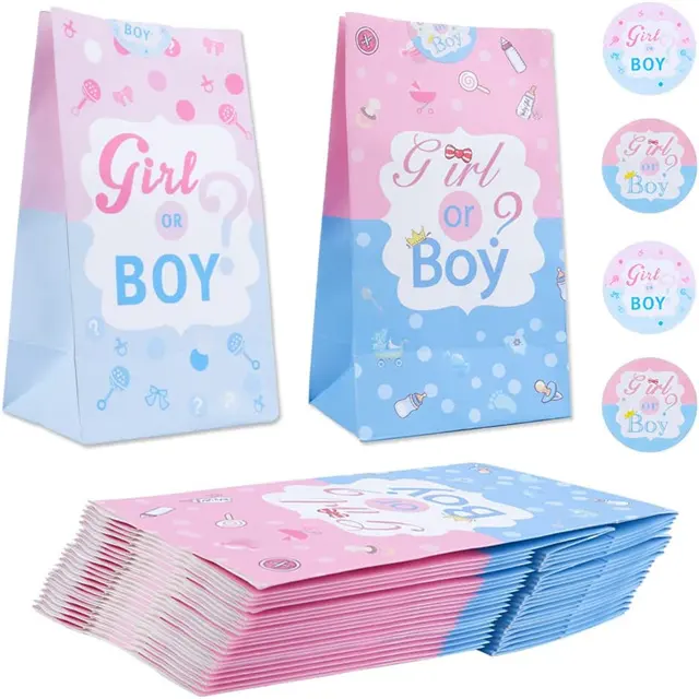 Cinsiyet Reveal kağıt torbalar lüks şeker çantası için çıkartmaları ile bebek duş parti malzemeleri dekorasyon