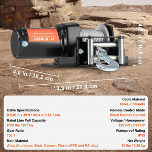 Cabrestante Eléctrico de 2000 Libras 12V Pequeño para ATV UTV <span class=keywords><strong>con</strong></span> Guía de Cable de Rodillo, Impermeable IP55 para Remolcar Vehículos Todoterreno, UTV, ATV y Automóviles - Product Image 2