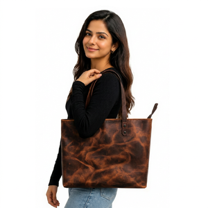 Bolso Tote de Moda para Mujer, Hecho a Mano, de Cuero Genuino, con Dos Correas, Cierre de Cremallera, para Compras, Diseño Personalizado - Product Image 1
