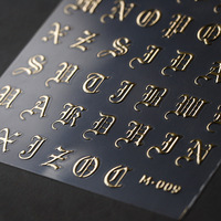 Autocollants pour ongles 2D au laser, nouveaux autocollants pour ongles en feuille d'or gaufrée, lettres gothiques, autocollants pour ongles en or rose